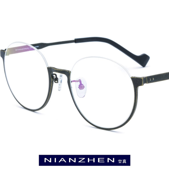Pure Titanium Eyeglasses Frame Men Retro Round Myopia Optical